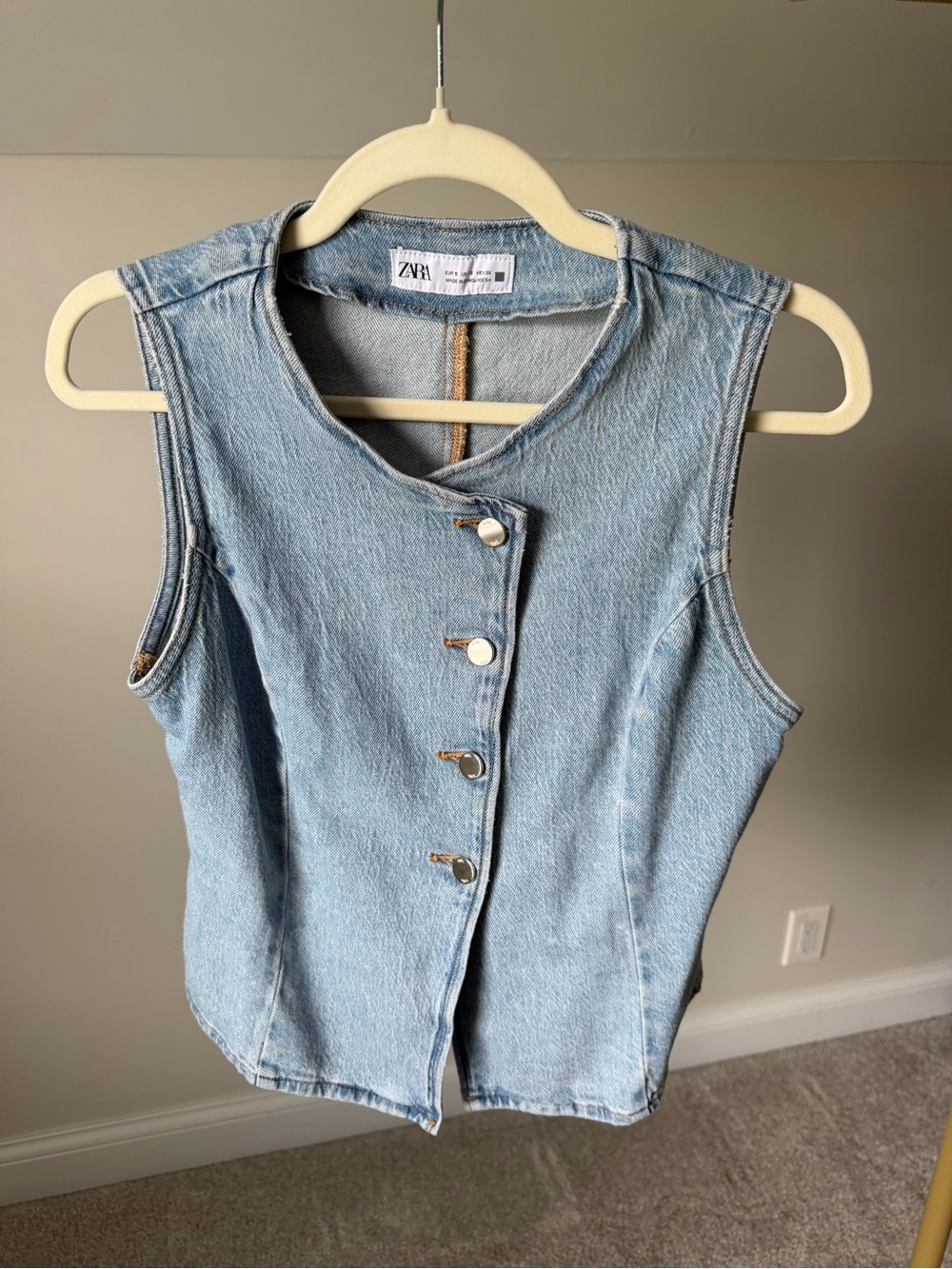 Zara Light Blue Denim Button-Front Wrap Vest Sz Small